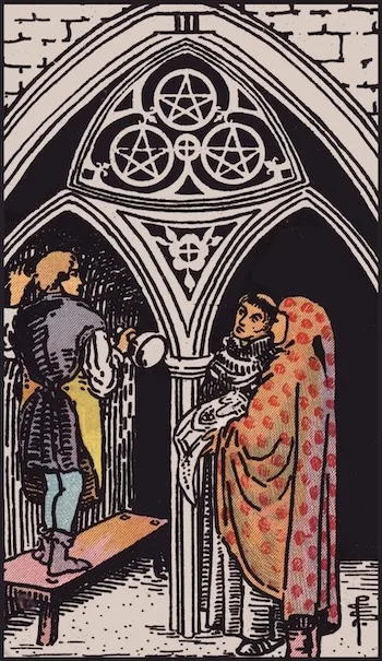 Tarotkortet Tre av Mynter, Oppreist