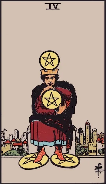 Four of Pentacles tarot card, Upright