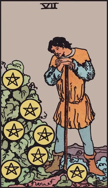 Carta de tarot Sete de Ouros, Vertical