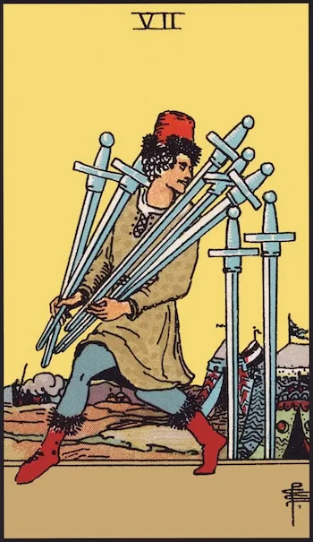 Carta del tarot Siete de Espadas, Vertical