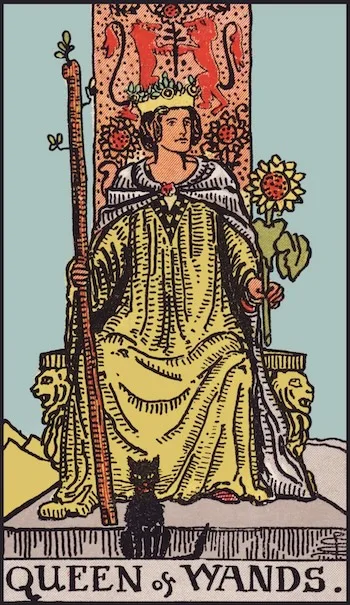 Carta dei tarocchi Regina di Bastoni, Dritta