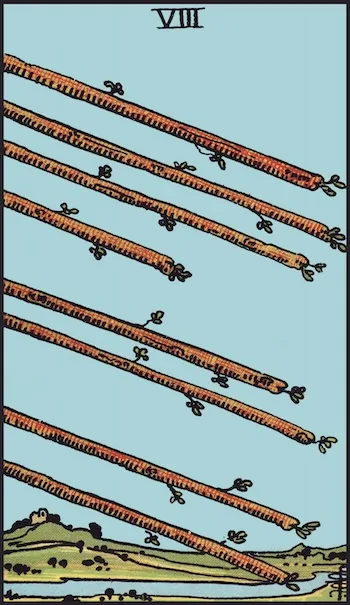 Tarotkaart Acht van Staven, Rechtop